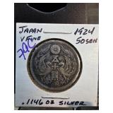 1924 Japan 50 Sen Silver Coin