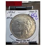 1934-D Peace Dollar, EF Condition