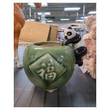 Green Ceramic Vase with Panda Decor