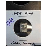 1 Gram .999 Fine Silver Valcambi Suisse Bar
