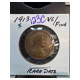 1913-S Lincoln Wheat Cent Rare Date