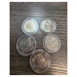 Five Commemorative Coins in Cases