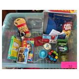 Toys and Games Lot in Plastic Bin