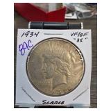 1934 Peace Silver Dollar VF/EF Condition