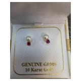 10k Gold Ruby and Pearl Earrings