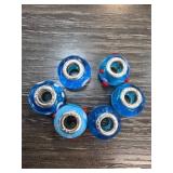 Six Sterling Silver Blue Glass Beads