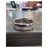 Titanium Ring With Clear Stone Accents, Size 14