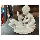 Handmade Porcelain Figurine with Cherub and Deer
