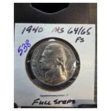 1940 Jefferson Nickel Full Steps MS64/65