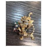 Jomaz Joseph Mazer Tiger Brooch with Rhinestones