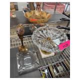 Decorative Crystal Bowl and Brass Candleholder Lot