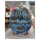 Blue Ceramic Owl Figural Vase with Gold Accents