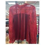 DS2 Red Lace and Velvet Long Sleeve Blouse