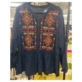 IMAN Womenï¿½s Navy Blouse with Embroidered Design