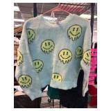 Justice Green Smiley Face Sweater, Size 12/14
