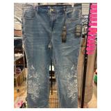 Womenï¿½s Denim Jeans with Embroidered Floral Design