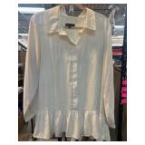 White D2 Long Sleeve Top with Ruffled Hem