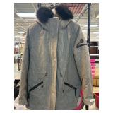 Calvin Klein Gray Coat with Faux Fur Hood