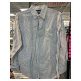 Chaps Blue Striped Button-Up Shirt, Medium