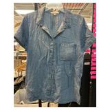 Side Stitch Denim Short-Sleeve Button Shirt