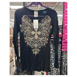 Black Long-Sleeve Top with Metallic Design