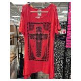 Red Short-Sleeve Top with Cross Design