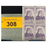 Block of 4 50th Anniversary Devils Tower Stamps