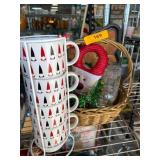 Holiday-Themed Mug Set and Basket Lot