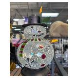 Mosaic Glass Snowman Lantern with Metal Frame