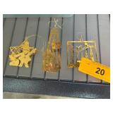 Three Gold-Tone Christmas Ornaments