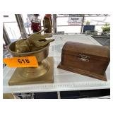 Decorative Brass Cup and Wooden Box Set
