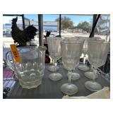 Glass Pitcher and Eight Matching Goblets