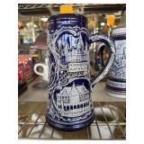 German Themed Blue Ceramic Beer Stein