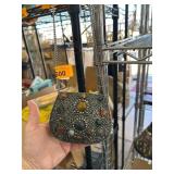 Ornate Metal Handbag With Multicolor Stone Accents