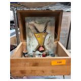 Wooden Box with Art Panel and Thread Spools