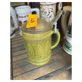 Green Ceramic Stein with Metal Lid