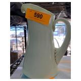 Creamy White Glass Pitcher with Stylized Handle