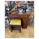 Singer Sewing Machine with Cabinet and Stool