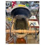 Wicker and Metal Doll Carriage with Canopy