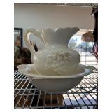 Ceramic Pitcher and Basin with Floral Motif