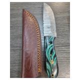 Damascus Steel Knife with Custom Green Handle