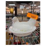 White Milk Glass Hen on Nest Dish
