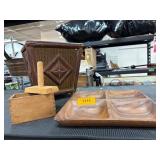 Wooden Items Including Tray and Basket
