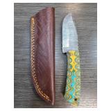 Damascus Steel Knife with Leather Sheath
