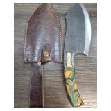 Custom Knife with Sheath and Swirled Handle
