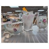 Porcelain Pitcher and Vases Set with Floral Design