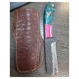 Handmade Knife With Patterned Blade and Sheath