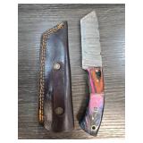 Damascus-Steel Knife with Leather Sheath