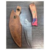 Damascus Steel Knife With Leather Sheath