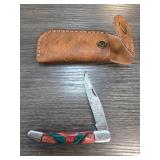 Folding Knife with Decorative Handle and Sheath
